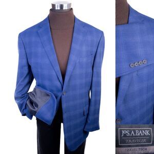 Jos A Bank Blazer Traveler | Tech 48R Windowpane Sport Coat Jacket Blazer SLIM
